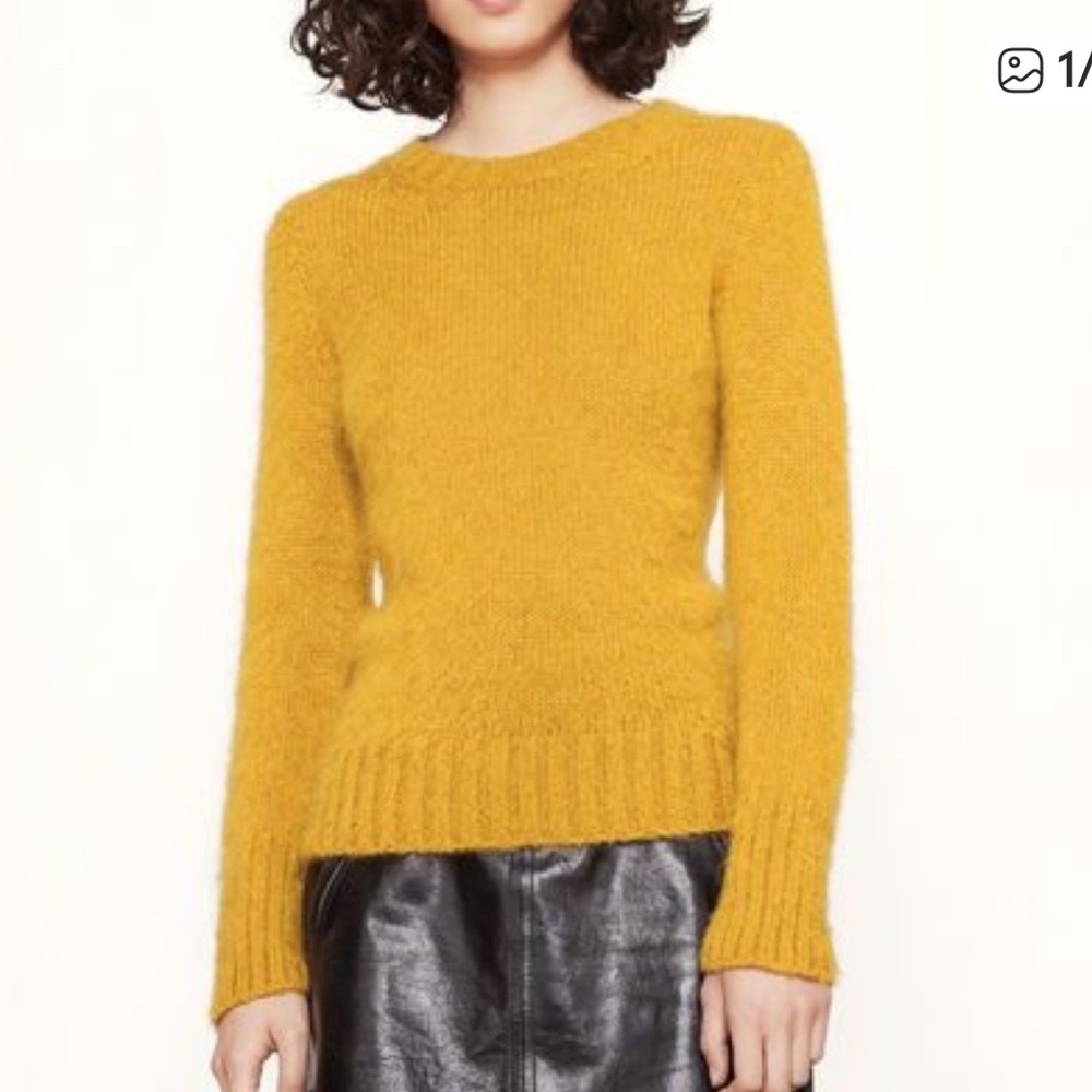 MAJE Marne Mohair Blend Crew Neck Sweater Mustard Gold Yellow  Made in Italy 1/S